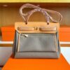 H Factory Bags Herbag Box Leather & Canvas Tea Khaki Light Brown Gold Hardware 31cm Full Handmade