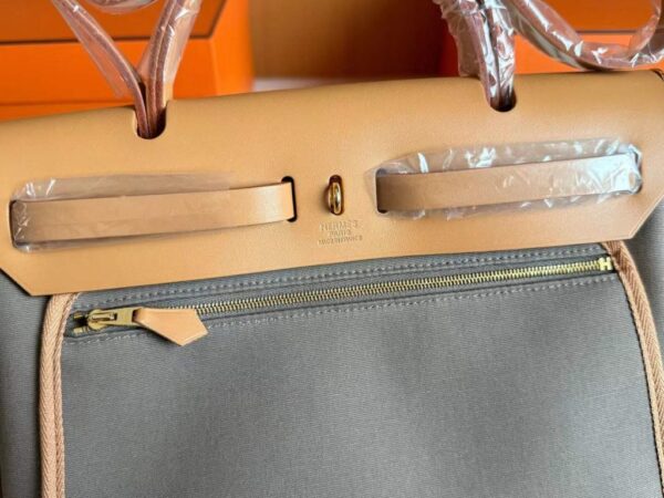 H Factory Bags Herbag Box Leather & Canvas Tea Khaki Light Brown Gold Hardware 31cm Full Handmade