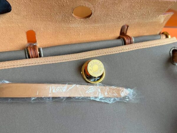 H Factory Bags Herbag Box Leather & Canvas Tea Khaki Light Brown Gold Hardware 31cm Full Handmade