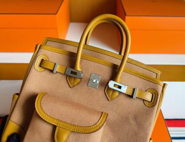 H Factory Bags Birkin Cargo Swift Leather & Canvas Sesame Yellow Silver Hardware 25cm Full Handmade