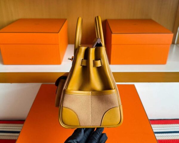 H Factory Bags Birkin Cargo Swift Leather & Canvas Sesame Yellow Silver Hardware 25cm Full Handmade