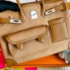 H Factory Bags Birkin Cargo Swift Leather & Canvas Golden Brown Silver Hardware 35cm Full Handmade