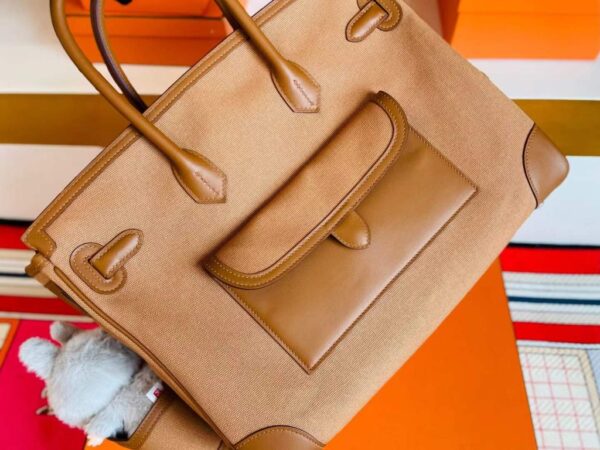 H Factory Bags Birkin Cargo Swift Leather & Canvas Golden Brown Silver Hardware 35cm Full Handmade