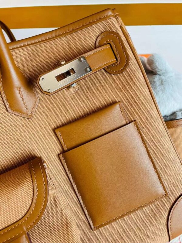 H Factory Bags Birkin Cargo Swift Leather & Canvas Golden Brown Silver Hardware 35cm Full Handmade