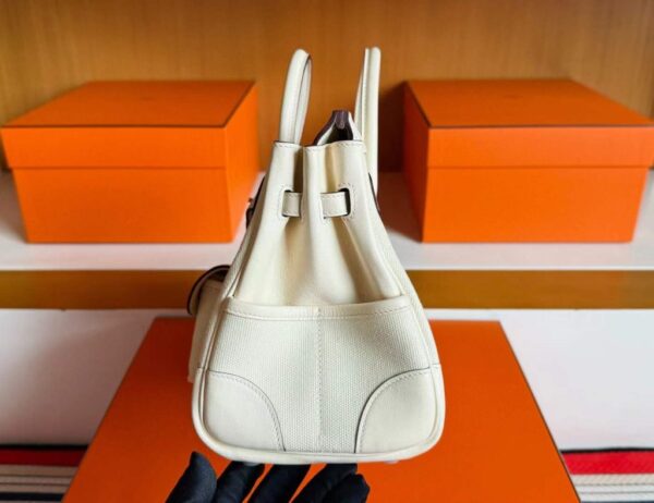 H Factory Bags Birkin Cargo Swift Leather & Canvas Cream White Silver Hardware 25cm Full Handmade
