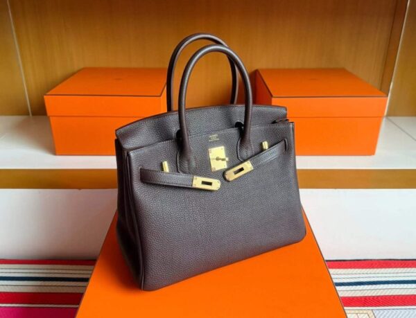 H Factory Bags Birkin Togo Leather Chocolate Gold Hardware 30cm Full Handmade
