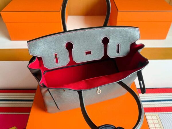 H Factory Bags Birkin Chever Leather Grey & Red Gold Hardware 30cm Full Handmade