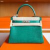 H Factory Bags Kelly Matte Porosus Crocodile Bamboo Green Silver Hardware 28cm Full Handmade