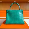H Factory Bags Kelly Matte Porosus Crocodile Bamboo Green Silver Hardware 28cm Full Handmade