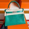 H Factory Bags Kelly Matte Porosus Crocodile Bamboo Green Silver Hardware 28cm Full Handmade