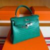 H Factory Bags Kelly Matte Porosus Crocodile Bamboo Green Silver Hardware 28cm Full Handmade