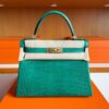 H Factory Bags Kelly Matte Porosus Crocodile Bamboo Green Gold Hardware 28cm Full Handmade