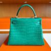 H Factory Bags Kelly Matte Porosus Crocodile Bamboo Green Gold Hardware 28cm Full Handmade