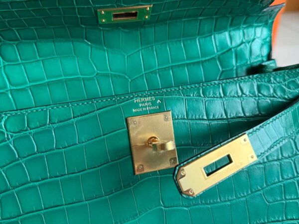 H Factory Bags Kelly Matte Porosus Crocodile Bamboo Green Gold Hardware 28cm Full Handmade