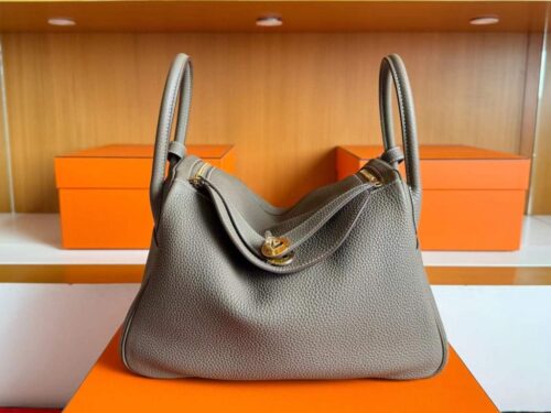 H Factory Bags Lindy TC Leather Etoupe Grey Gold Hardware 30cm Full Handmade