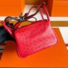 H Factory Bags Mini Lindy Ostrich Leather Shiny Red Gold Hardware 19cm Full Handmade