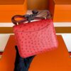 H Factory Bags Constance Ostrich Leather Shiny Red Gold Hardware 18cm Full Handmade