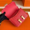 H Factory Bags Constance Ostrich Leather Shiny Red Gold Hardware 18cm Full Handmade