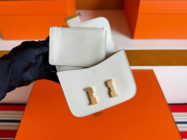 H Factory Bags Constance Slim Evercolor Leather Cream White Gold Hardware 12.5cm Full Handmade