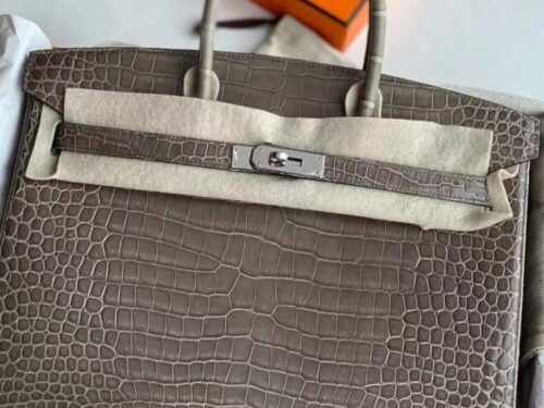 H Factory Bags Birkin Matte Porosus Crocodile Turtledove Grey Silver Hardware 35cm Full Handmade