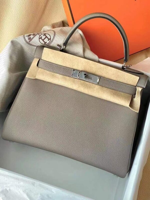 H Factory Bags Kelly Togo Leather M8 Medium Grey Silver Hardware 28cm Full Handmade