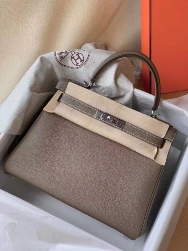 H Factory Bags Kelly Togo Leather CK18 Etoupe Grey Silver Hardware 28cm Full Handmade