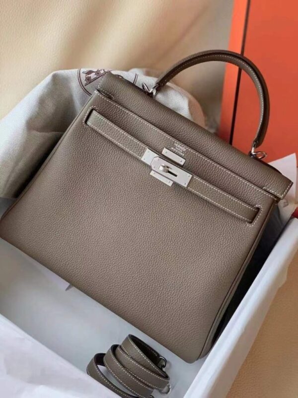 H Factory Bags Kelly Togo Leather CK18 Etoupe Grey Silver Hardware 28cm Full Handmade