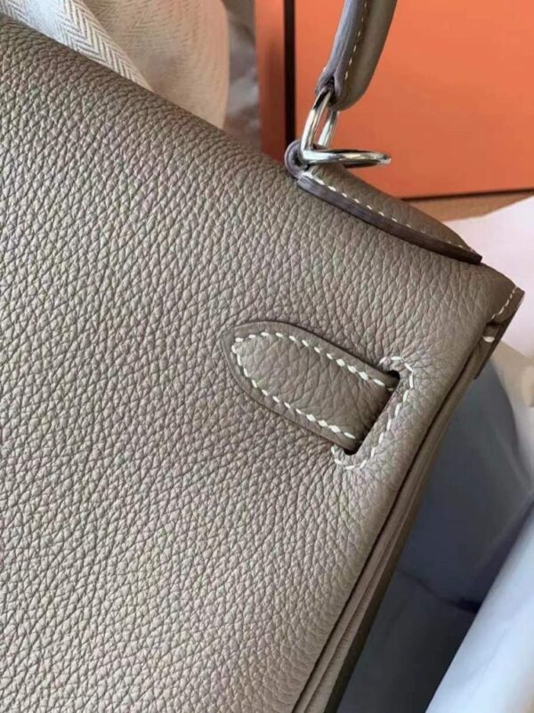 H Factory Bags Kelly Togo Leather CK18 Etoupe Grey Silver Hardware 28cm Full Handmade