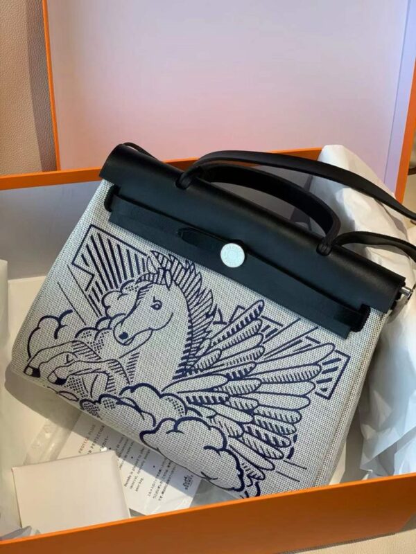 2026-01-05_143915_157-768x1024-1 H Factory Bags Herbag Canvas & Hunter Leather Horse Drawing Black Silver Hardware 31cm Full Handmade