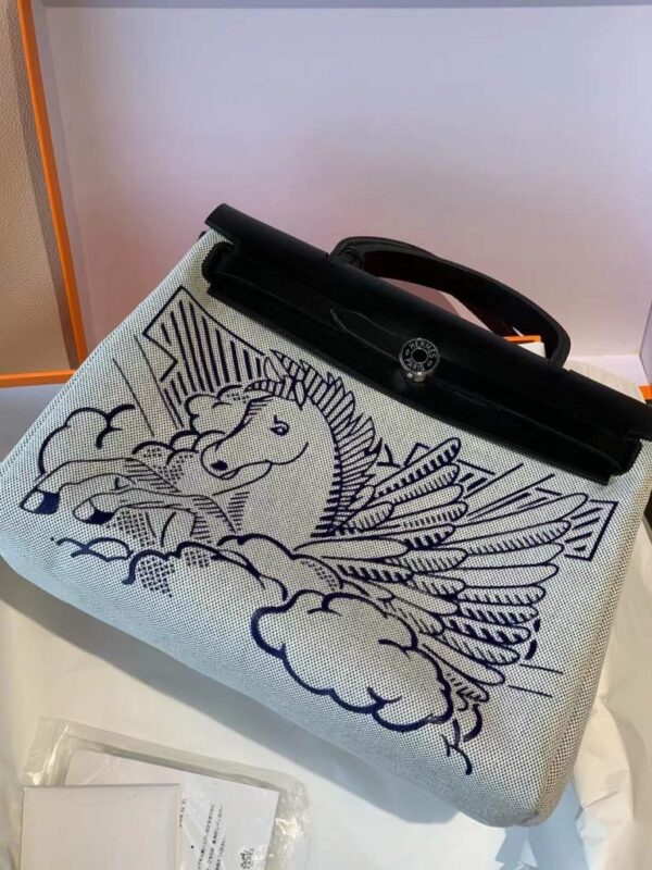 2026-01-05_143927_701-768x1024-1 H Factory Bags Herbag Canvas & Hunter Leather Horse Drawing Black Silver Hardware 31cm Full Handmade