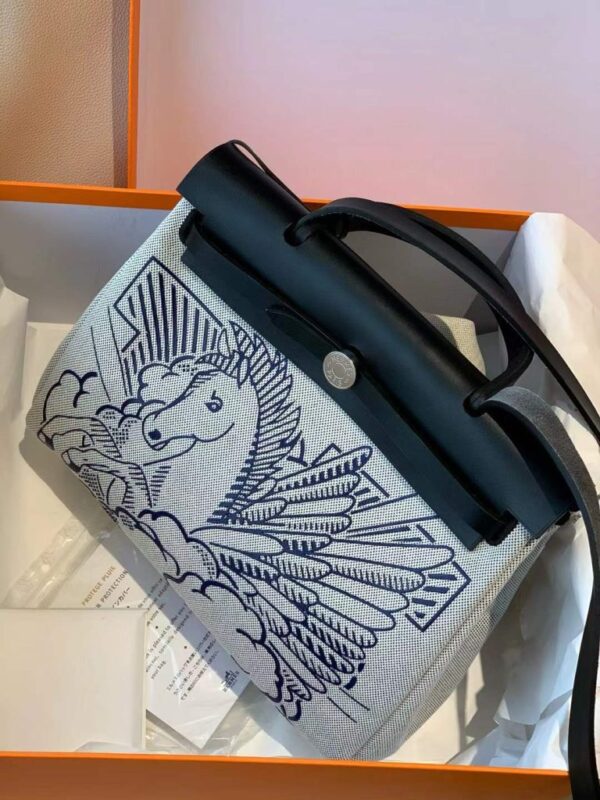 2026-01-05_143931_477-768x1024-1 H Factory Bags Herbag Canvas & Hunter Leather Horse Drawing Black Silver Hardware 31cm Full Handmade