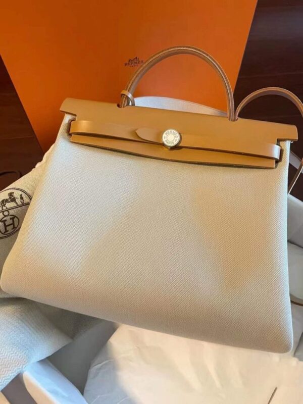 2026-01-05_143945_604-768x1024-1 H Factory Bags Herbag Canvas & Hunter Leather Cream White & Tea Brown Silver Hardware 31cm Full Handmade