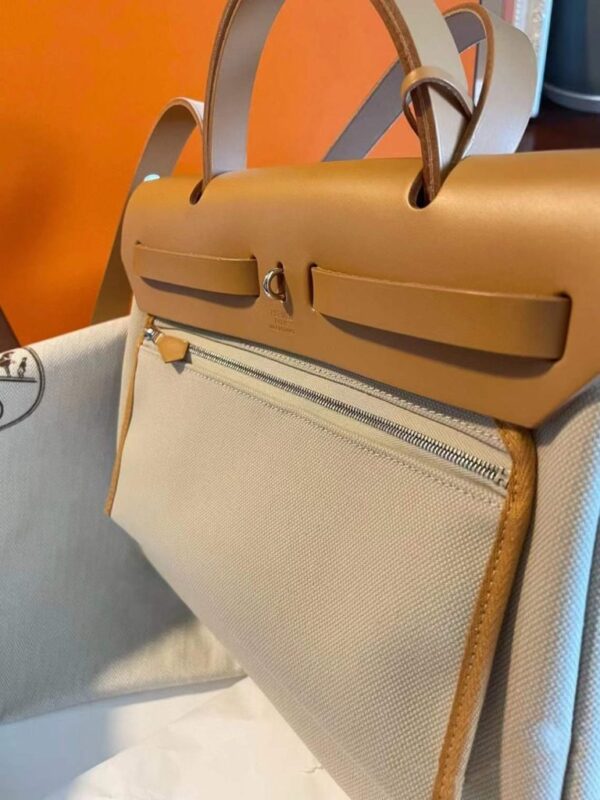 2026-01-05_143947_894-768x1024-1 H Factory Bags Herbag Canvas & Hunter Leather Cream White & Tea Brown Silver Hardware 31cm Full Handmade