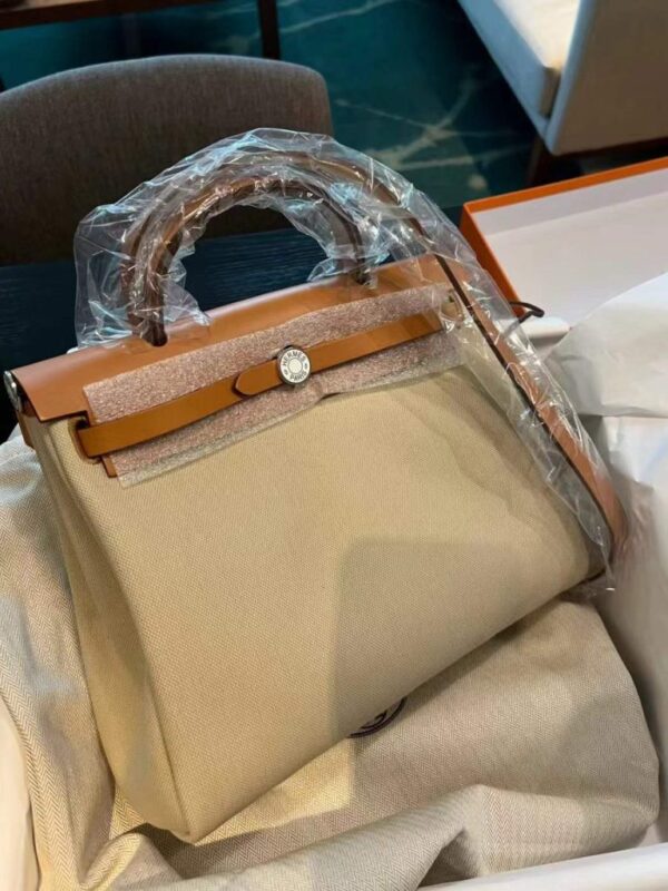2026-01-05_143950_503-768x1024-1 H Factory Bags Herbag Canvas & Hunter Leather Cream White & Tea Brown Silver Hardware 31cm Full Handmade