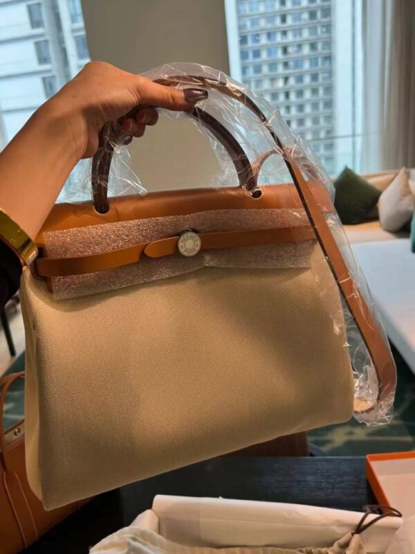 2026-01-05_143952_804-768x1024-1 H Factory Bags Herbag Canvas & Hunter Leather Cream White & Tea Brown Silver Hardware 31cm Full Handmade