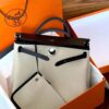 H Factory Bags Herbag Canvas & Hunter Leather Rice White & Black Silver Hardware 31cm Full Handmade