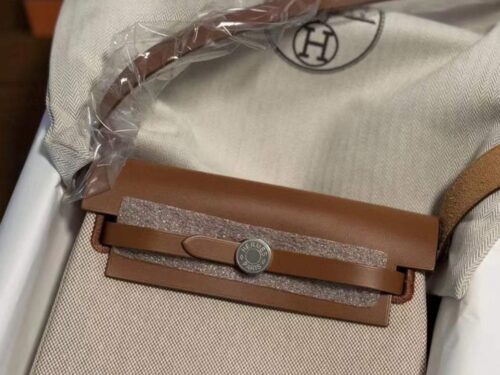 H Factory Bags Mini Herbag Canvas & Hunter Leather Gold Brown Silver Hardware 20cm Full Handmade