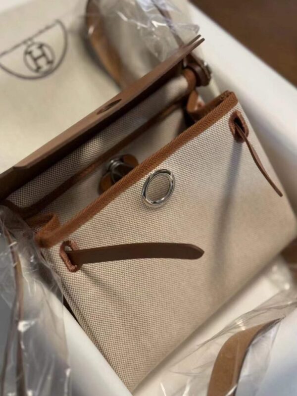 H Factory Bags Mini Herbag Canvas & Hunter Leather Gold Brown Silver Hardware 20cm Full Handmade