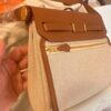 H Factory Bags Mini Herbag Canvas & Hunter Leather Rice White & Tea Brown Gold Hardware 20cm Full Handmade