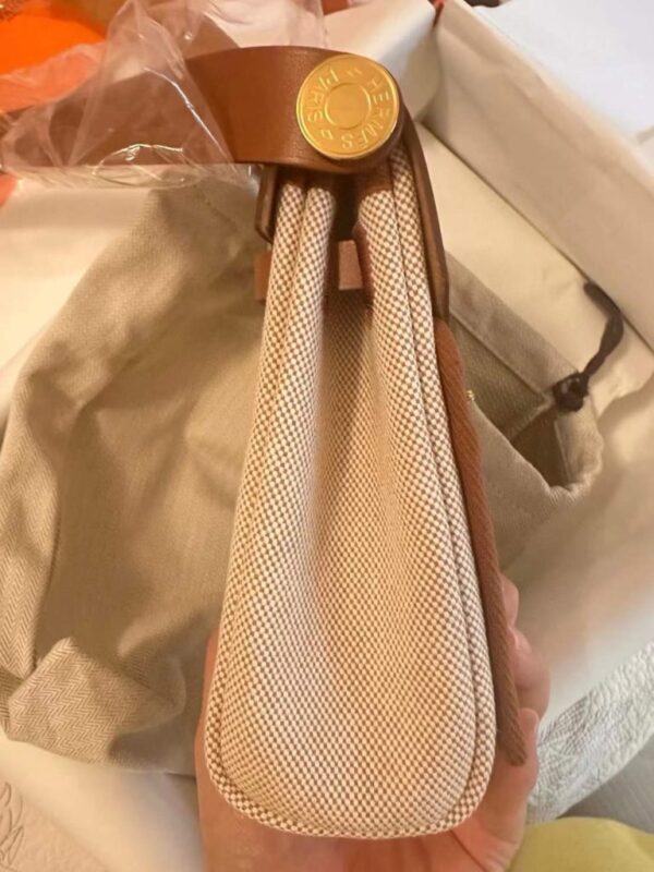 H Factory Bags Mini Herbag Canvas & Hunter Leather Rice White & Tea Brown Gold Hardware 20cm Full Handmade