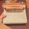 H Factory Bags Mini Herbag Canvas & Hunter Leather Rice White & Tea Brown Gold Hardware 20cm Full Handmade