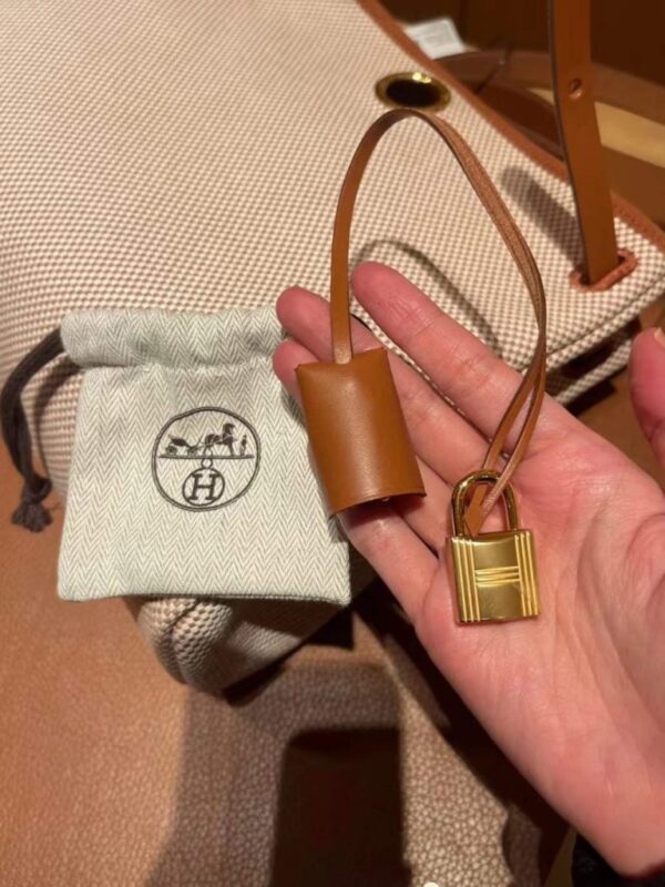 H Factory Bags Mini Herbag Canvas & Hunter Leather Rice White & Tea Brown Gold Hardware 20cm Full Handmade