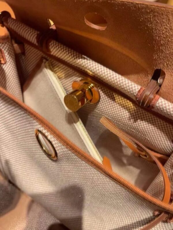 H Factory Bags Mini Herbag Canvas & Hunter Leather Rice White & Tea Brown Gold Hardware 20cm Full Handmade