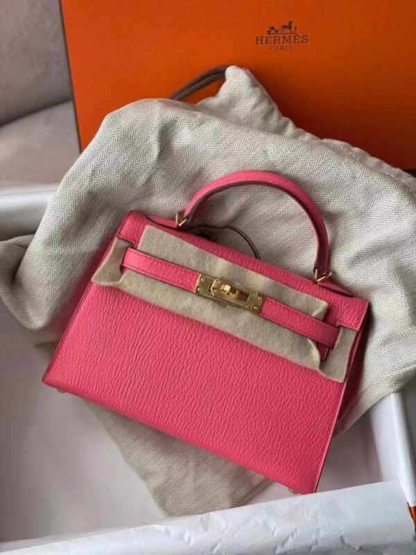 H Factory Bags Mini Kelly Chever Leather Peach Pink Gold Hardware 19cm Full Handmade