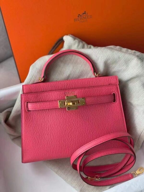 H Factory Bags Mini Kelly Chever Leather Peach Pink Gold Hardware 19cm Full Handmade