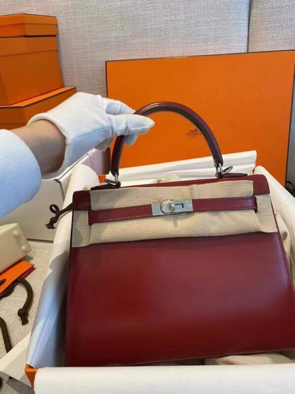 2026-01-05_144533_892-768x1024-1 H Factory Bags Kelly Box Leather CK55 Bordeaux Red Silver Hardware 25cm Full Handmade