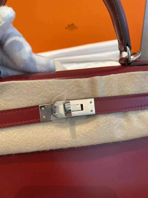 2026-01-05_144540_411-768x1024-1 H Factory Bags Kelly Box Leather CK55 Bordeaux Red Silver Hardware 25cm Full Handmade