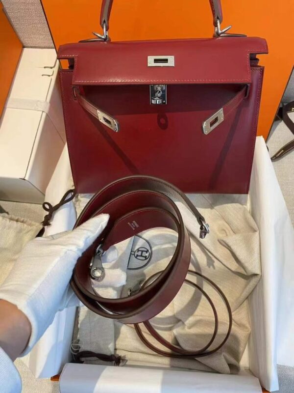 2026-01-05_144542_348-768x1024-1 H Factory Bags Kelly Box Leather CK55 Bordeaux Red Silver Hardware 25cm Full Handmade