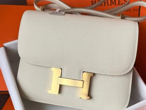 H Factory Bags Constance Epsom Leather CK18 Cream White Gold Hardware 18cm Full Handmade