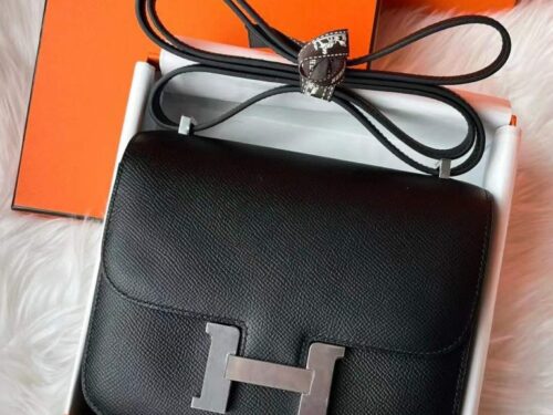 H Factory Bags Constance Epsom Leather CK89 Black Silver Hardware 18cm Full Handmade